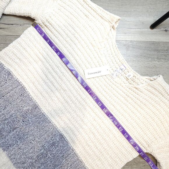 Alya Franchesca's Boutique Chenille Colorblock Cable Knit Sweater Cream Gray M - Picture 4 of 7
